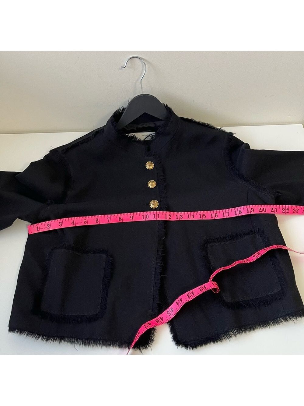 Zara ZW Collection 100% Wool Fringed Cropped Jacket Size L - Picture 12 of 13